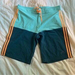 Like New Adidas Swim Trunks Size 37 Waist - Teal and Orange